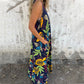 Women Leaves Pattern V-Neck Sleeveless Floor Length Dress