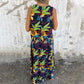 Women Leaves Pattern V-Neck Sleeveless Floor Length Dress