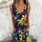 Women Leaves Pattern V-Neck Sleeveless Floor Length Dress