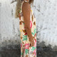 Women Leaves Pattern V-Neck Sleeveless Floor Length Dress