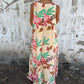 Women Leaves Pattern V-Neck Sleeveless Floor Length Dress