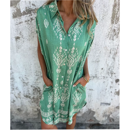 💕New Arrival Hot Sale 50% OFF👗Loose-Fit Printed Short Sleeve Dress with Pockets