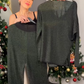 Sparkly V-Neck Tops ＆ Wide-Leg Pants Two-Piece Set
