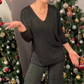 Sparkly V-Neck Tops ＆ Wide-Leg Pants Two-Piece Set