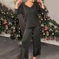 Sparkly V-Neck Tops ＆ Wide-Leg Pants Two-Piece Set