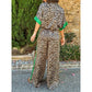 🌸Spring Hot Sale 49% OFF💐 Women's 2-Piece Leopard Print Outfit Button-Down Shirt & Wide-Leg Pants