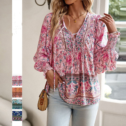 💖Last day sale. 50% off💖Feminine fashion printed V-neck long sleeve shirt