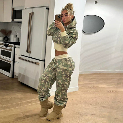Trendy Camouflage Sweatshirt Set