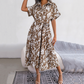 Women's Leopard V-Neck Lapel Long Shirt Dress
