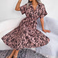 Women's Leopard V-Neck Lapel Long Shirt Dress
