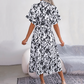 Women's Leopard V-Neck Lapel Long Shirt Dress