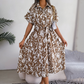 Women's Leopard V-Neck Lapel Long Shirt Dress
