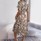 Women's Leopard V-Neck Lapel Long Shirt Dress