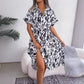 Women's Leopard V-Neck Lapel Long Shirt Dress