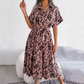 Women's Leopard V-Neck Lapel Long Shirt Dress