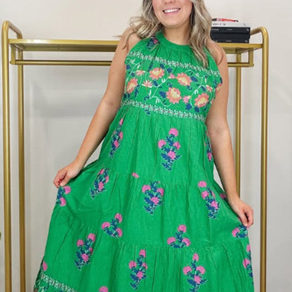 Sleeveless Halter Printed Maxi Dress