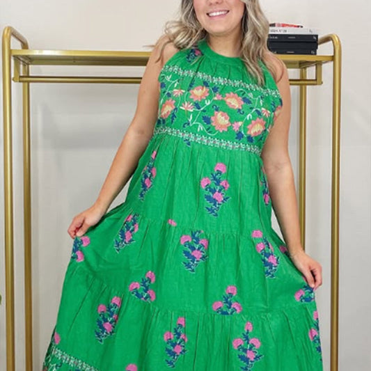 Sleeveless Halter Printed Maxi Dress
