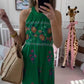 Sleeveless Halter Printed Maxi Dress