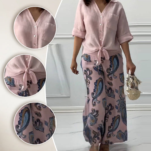 🌸NEW HOT SALE✨Women's Fashion Loose Cardigan Shirt & High Waist Pants Two Piece Set