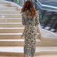 Women's Elegant Geometric Print Slit Dress