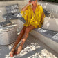 Yellow Sheer Silky Beach Dress with Lowered Waistline