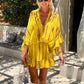 Yellow Sheer Silky Beach Dress with Lowered Waistline