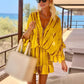 Yellow Sheer Silky Beach Dress with Lowered Waistline