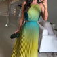Women's Halter Pleated Gradient Color Dress