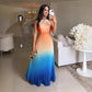 Women's Halter Pleated Gradient Color Dress