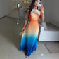 Women's Halter Pleated Gradient Color Dress