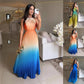 Women's Halter Pleated Gradient Color Dress