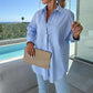 🌸Spring Specials💐 Women's Long Sleeve Casual Striped Loose Mid-Length Shirt