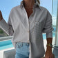 🌸Spring Specials💐 Women's Long Sleeve Casual Striped Loose Mid-Length Shirt
