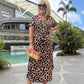 🔥Women's Leopard Print V-Neck Dress – Adjustable Waist & 4 Seasons