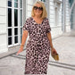 🔥Women's Leopard Print V-Neck Dress – Adjustable Waist & 4 Seasons