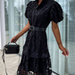 Women's Retro Short Sleeve Hollow Out Lace Dress