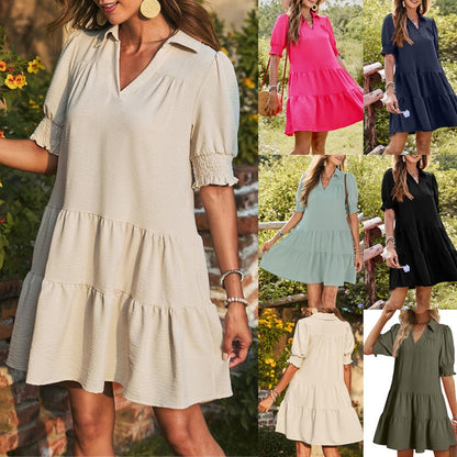 LIMITED TIME SALE🔥WOMEN'S SMOCKED SLEEVE TIERED V-NECK MINI DRESS (BUY 2 FREE SHIPPING)
