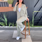 Women's Casual Loose Long Sleeve Shirt High Waist Split Wide Leg Pants Set