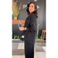 Women's Casual Loose Long Sleeve Shirt High Waist Split Wide Leg Pants Set