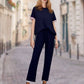 Women's Striped T-Shirt & Wide-Leg Joggers Set