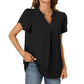 Women's V-neck plain top with short sleeves