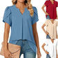 Women's V-neck plain top with short sleeves