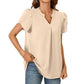 Women's V-neck plain top with short sleeves