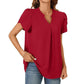 Women's V-neck plain top with short sleeves
