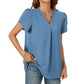 Women's V-neck plain top with short sleeves