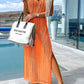Desert Island Crochet Knit Cross Back Maxi Dress with Quilt