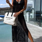 Desert Island Crochet Knit Cross Back Maxi Dress with Quilt