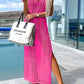 Desert Island Crochet Knit Cross Back Maxi Dress with Quilt