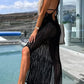 Desert Island Crochet Knit Cross Back Maxi Dress with Quilt