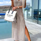Desert Island Crochet Knit Cross Back Maxi Dress with Quilt
